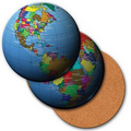 4" Round Coaster w/ 3D Lenticular Image of Map of the World (Blank)